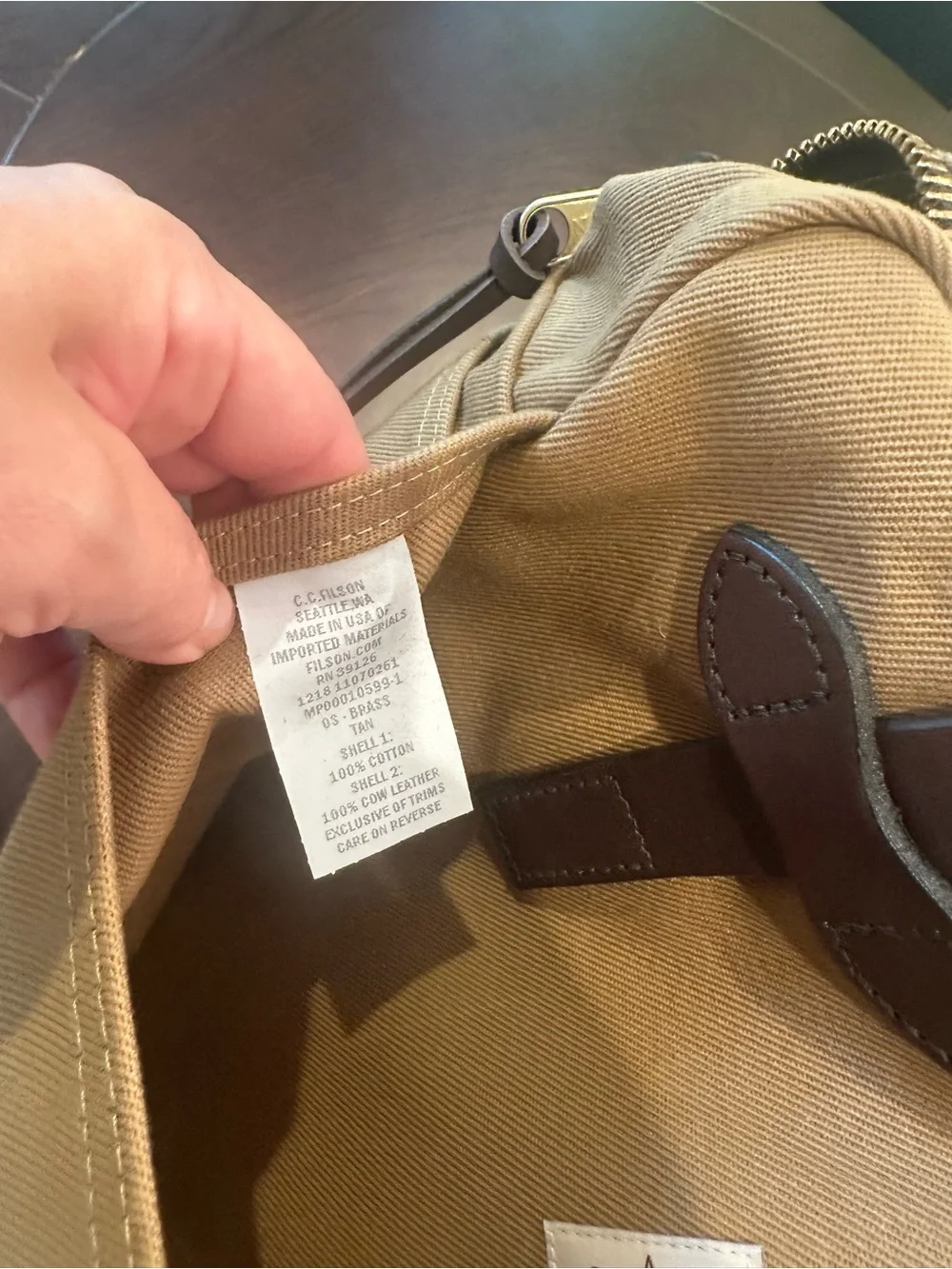 Filson Tan Canvas Laptop Briefcase with Brown Leather Straps
